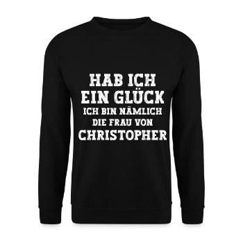 Ich bin die Frau von Christopher Hochzeit - Unisex Pullover - Schwarz - Vorne - Alina (178cm) & Michal (187cm)