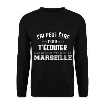 Dans ma tête je suis à Marseille - Cadeau humour - Sweat-shirt Unisexe - noir - Devant - Alina (178cm) & Michal (187cm)