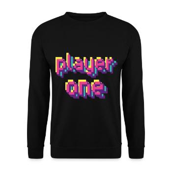 player one gamer 80s 90s style retro shirt - Unisex Sweatshirt - black - Front - Alina (178cm) & Michal (187cm)