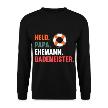 Rettungsschwimmer Papa Vater Bademeister - Unisex Pullover - Schwarz - Vorne - Alina (178cm) & Michal (187cm)