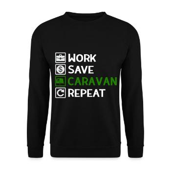 Work, Save, Caravan, Repeat - Camping Spruch - Unisex Sweatshirt - black - Front - Alina (178cm) & Michal (187cm)
