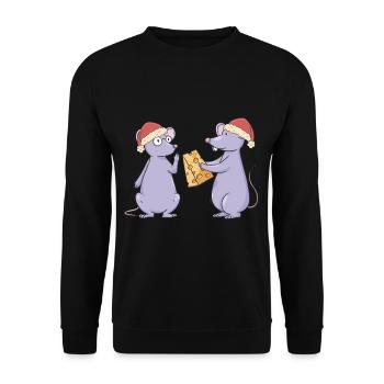 Santa Claus St. Nicholas Mice Mouse Santa Cheese - Unisex Sweatshirt - black - Front - Alina (178cm) & Michal (187cm)