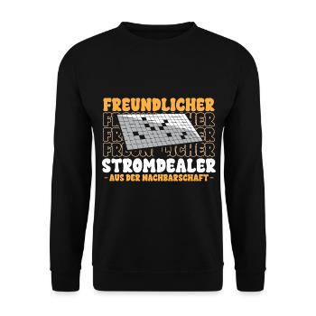 Freundlicher Stromdealer aus der Nachbarschaft - Unisex Pullover - Schwarz - Vorne - Alina (178cm) & Michal (187cm)