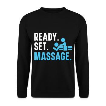 Fertig. Fertig. Massage. Therapeutin Massage-Thera - Unisex Pullover - Schwarz - Vorne - Alina (178cm) & Michal (187cm)