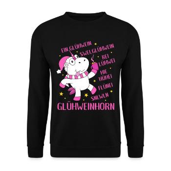 Glühweinhorn Einhorn Glühwein Sprüche Geschenk - Unisex Pullover - Schwarz - Vorne - Alina (178cm) & Michal (187cm)