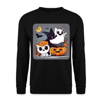 Trio fantôme Chat noir, chauve-souris et fantôme - Sweat-shirt Unisexe - noir - Devant - Alina (178cm) & Michal (187cm)