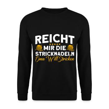 Oma Stricken Stricken Oma - Unisex Pullover - Schwarz - Vorne - Alina (178cm) & Michal (187cm)