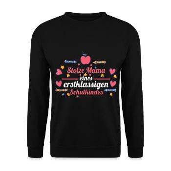 Schulkind Mama Schüler Mutter Schulanfang Einschul - Unisex Pullover - Schwarz - Vorne - Alina (178cm) & Michal (187cm)