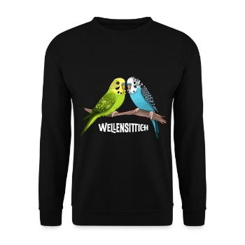Wellensittich - Unisex Pullover - Schwarz - Vorne - Alina (178cm) & Michal (187cm)