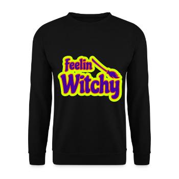 Feeling Witchy lustiger Hexen Spruch für Frauen - Unisex Pullover - Schwarz - Vorne - Alina (178cm) & Michal (187cm)
