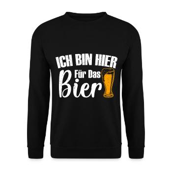 Ich bin hier für das Bier, Humor, Spaß, Fun, - Unisex Pullover - Schwarz - Vorne - Alina (178cm) & Michal (187cm)