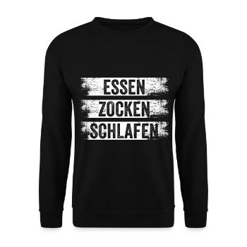 Essen Zocken Schlafen Gamer Gaming - Unisex Pullover - Schwarz - Vorne - Alina (178cm) & Michal (187cm)