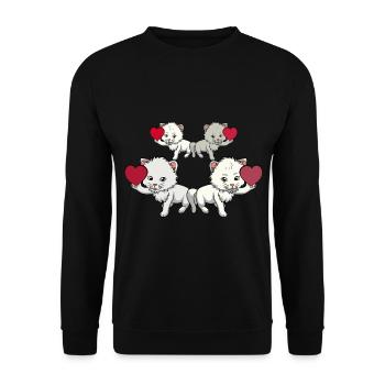 Katzen Geburtstagsgrüße Gratulieren Katzen Miau - Unisex Pullover - Schwarz - Vorne - Alina (178cm) & Michal (187cm)