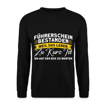Fahranfänger Fahrprüfung Führerschein Bestanden - Unisex Pullover - Schwarz - Vorne - Alina (178cm) & Michal (187cm)