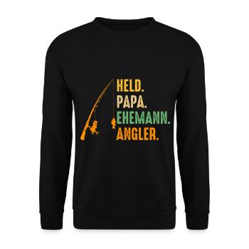 Angel Fischen Vater Papa Angeln Angler - Unisex Pullover - Schwarz - Vorne - Alina (178cm) & Michal (187cm)