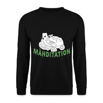 Mähditation Rasenmäher Rasenmähen - Unisex Pullover - Schwarz - Vorne - Alina (178cm) & Michal (187cm)