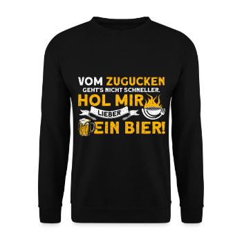 Hol Mir Lieber Ein Bier BBQ Grillmeister Spruch - Unisex Pullover - Schwarz - Vorne - Alina (178cm) & Michal (187cm)