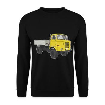 W50 LKW NVA Baustellen W50 DDR - Unisex Pullover - Schwarz - Vorne - Alina (178cm) & Michal (187cm)