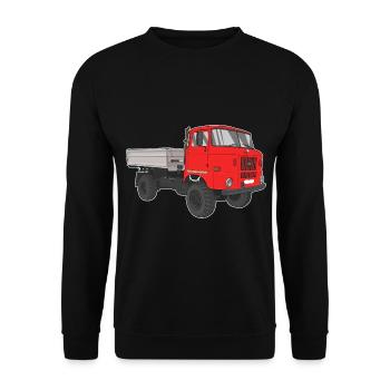 W50 LKW NVA Baustellen W50 DDR - Unisex Pullover - Schwarz - Vorne - Alina (178cm) & Michal (187cm)