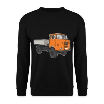 W50 LKW NVA Baustellen W50 DDR - Unisex Pullover - Schwarz - Vorne - Alina (178cm) & Michal (187cm)