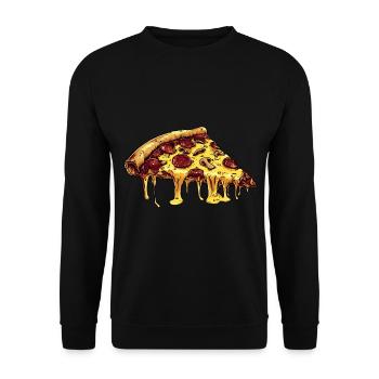 Cartoon Pizza mit Salami, Pilzen und viel Käse - Unisex Pullover - Schwarz - Vorne - Alina (178cm) & Michal (187cm)