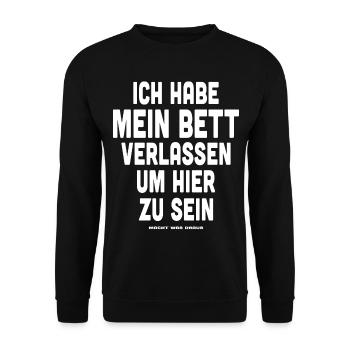 Lustiger Spruch über schlafen und das Bett - Unisex Pullover - Schwarz - Vorne - Alina (178cm) & Michal (187cm)