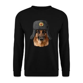 Deutscher Schäferhund in der Sowjetischen Mütze - Unisex Pullover - Schwarz - Vorne - Alina (178cm) & Michal (187cm)