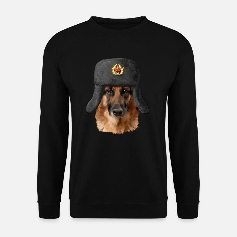 Deutscher Schäferhund in der Sowjetischen Mütze - Unisex Pullover - Schwarz