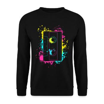 Vintage Splash Kasette 80er und 90er Geschenke - Unisex Pullover - Schwarz - Vorne - Alina (178cm) & Michal (187cm)