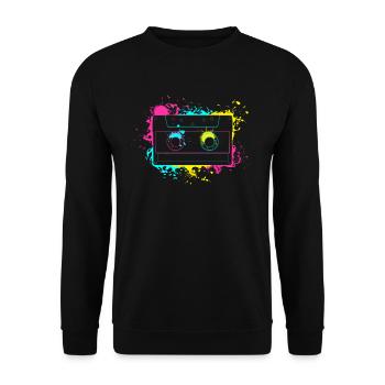 Vintage Splash Kasette 80er und 90er Geschenke - Unisex Pullover - Schwarz - Vorne - Alina (178cm) & Michal (187cm)