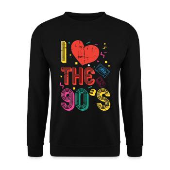 J'aime les années 90 Love the 90`s Party Retro Fun - Sweat-shirt Unisexe - noir - Devant - Alina (178cm) & Michal (187cm)
