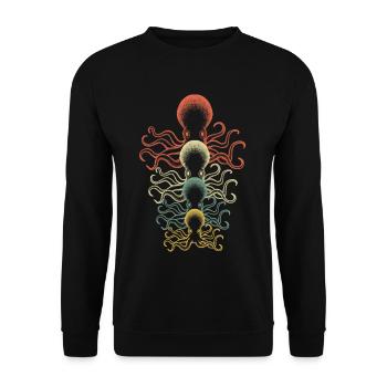 Retro Kraken Tintenfisch Oktopus Taucher Geschenk - Unisex Pullover - Schwarz - Vorne - Alina (178cm) & Michal (187cm)