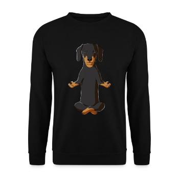Meditation Dackel - Unisex Pullover - Schwarz - Vorne - Alina (178cm) & Michal (187cm)