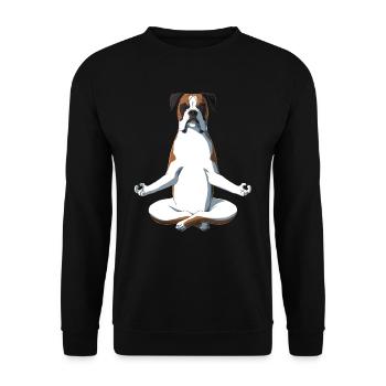 Yoga Boxer Hund - Unisex Pullover - Schwarz - Vorne - Alina (178cm) & Michal (187cm)