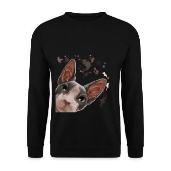 Neugierige Sphynx Katze - Unisex Pullover - Schwarz - Vorne - Alina (178cm) & Michal (187cm)