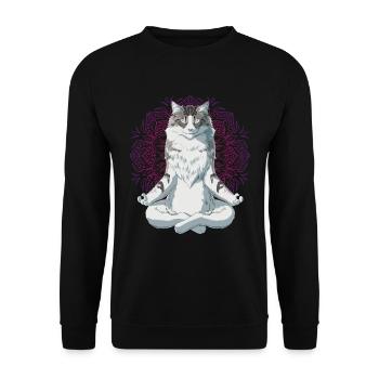 Norwegische Waldkatze Meditation - Unisex Pullover - Schwarz - Vorne - Alina (178cm) & Michal (187cm)