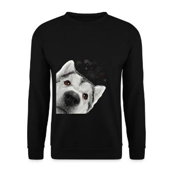 Curieux Alaskan Malamute chien - Sweat-shirt Unisexe - noir - Devant - Alina (178cm) & Michal (187cm)