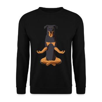 Beauceron Hund Meditation - Unisex Pullover - Schwarz - Vorne - Alina (178cm) & Michal (187cm)