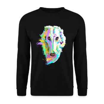 Farbiger Barsoi Hund - Unisex Pullover - Schwarz - Vorne - Alina (178cm) & Michal (187cm)