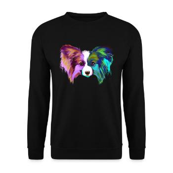 Splash Kontinentaler Zwergspaniel Hund - Unisex Pullover - Schwarz - Vorne - Alina (178cm) & Michal (187cm)