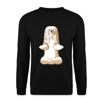 Meditierender Lhasa Apso Hund - Unisex Pullover - Schwarz - Vorne - Alina (178cm) & Michal (187cm)