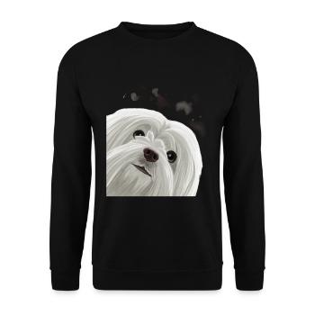 Neugieriger Malteser Hund - Unisex Pullover - Schwarz - Vorne - Alina (178cm) & Michal (187cm)