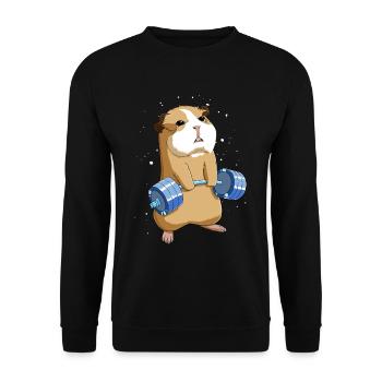 Kreuzheben Workout Meerschweinchen - Unisex Pullover - Schwarz - Vorne - Alina (178cm) & Michal (187cm)