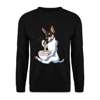 Japanischer Anime Rat Terrier Hund Ramen - Unisex Pullover - Schwarz - Vorne - Alina (178cm) & Michal (187cm)