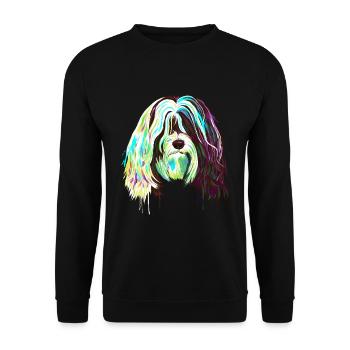 Splash Tibet Terrier Hund - Unisex Pullover - Schwarz - Vorne - Alina (178cm) & Michal (187cm)