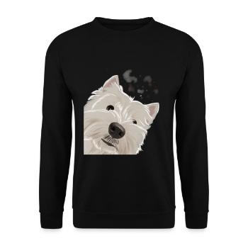 Neugieriger West Highland White Terrier Hund - Unisex Pullover - Schwarz - Vorne - Alina (178cm) & Michal (187cm)