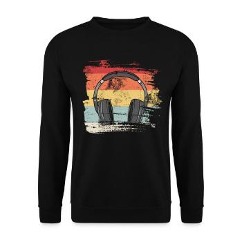 Retro 80er 90er Kopfhörer - Unisex Pullover - Schwarz - Vorne - Alina (178cm) & Michal (187cm)