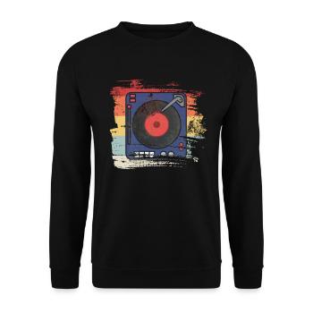 Retro 80er 90er Plattenspieler - Unisex Pullover - Schwarz - Vorne - Alina (178cm) & Michal (187cm)