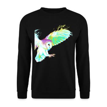 Fliegender Splash Vogel Eule - Unisex Pullover - Schwarz - Vorne - Alina (178cm) & Michal (187cm)