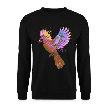 Bunter Fliegender Splash Vogel Rotkardinal - Unisex Pullover - Schwarz - Vorne - Alina (178cm) & Michal (187cm)